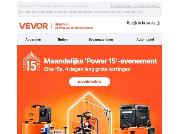 Tot €28 korting tijdens VEVOR Maandelijks 'Power 15'-evenement