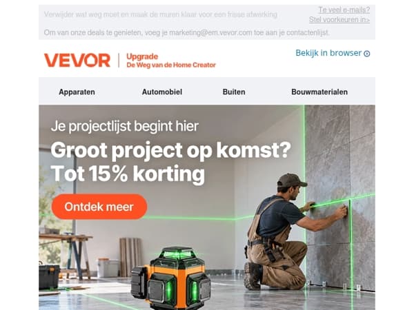 Bouwen, repareren, vernieuwen — tot 15% korting