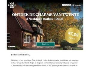 NIEUW! 2 Nachten 2 personen + diner €47,25 p.p.p.n.