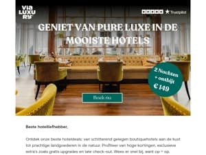 2 Nachten 2 personen + ontbijt: €149!