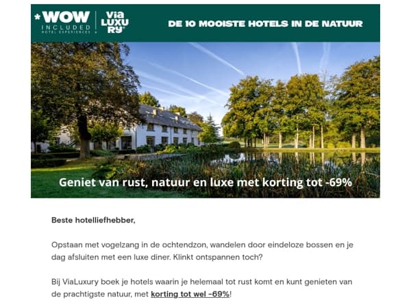 De 10 mooiste hotels in de natuur, tot -69%