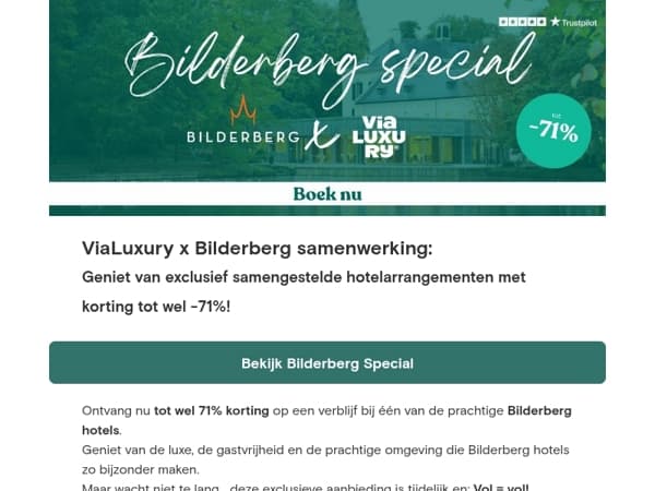 Mis dit niet: tot wel 71% korting op jouw Bilderberg hotel