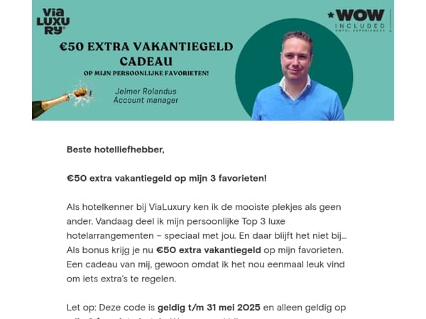Jelmer trakteert: €50 extra vakantiegeld op zijn 3 favoriete hotels