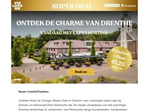 Superdeal! 2 Nachten 2 personen + diner €47,25 p.p.p.n.