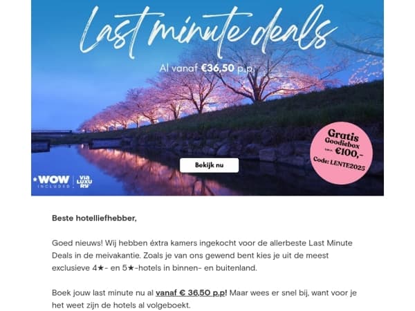Last Minute Deals: nú vanaf €36,50 p.p.