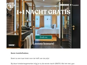 Laatste kamers ⏰ 1+1 Gratis hotelovernachting!
