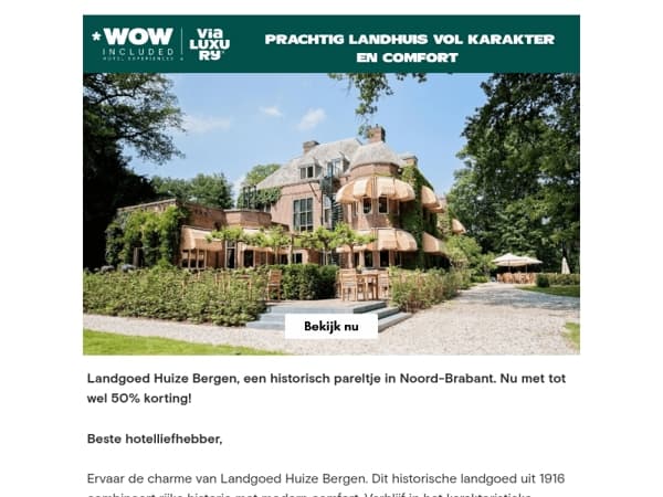 Luxe overnachting? Nu tot 50% korting op een uniek landgoedverblijf!