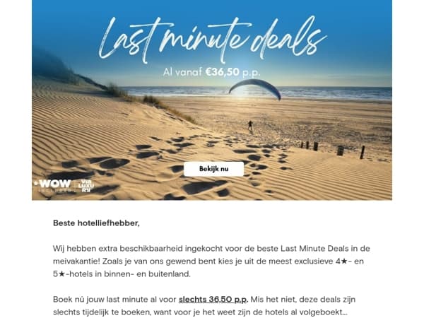 Last Minute Deals: nú vanaf €36,50 p.p.