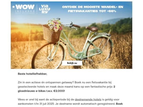 Fiets & win: 2 e-bikes cadeau bij jouw luxe verblijf!