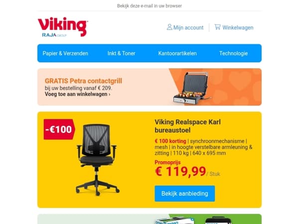 €100 korting op Viking bureaustoel