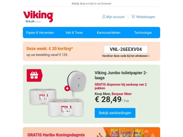 Gratis dispenser bij Viking toiletpapier