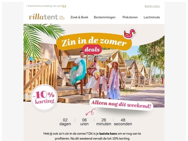 Alleen nog dit weekend, jouw glampingvakantie met 10% korting. ☀️