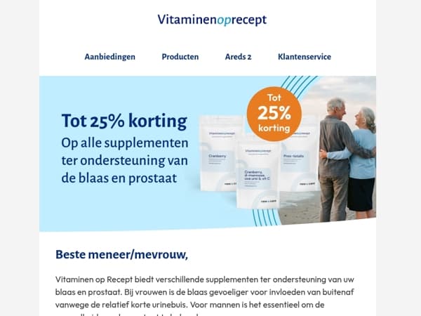 Tot 25% korting op alle supplementen voor blaas en prostaat