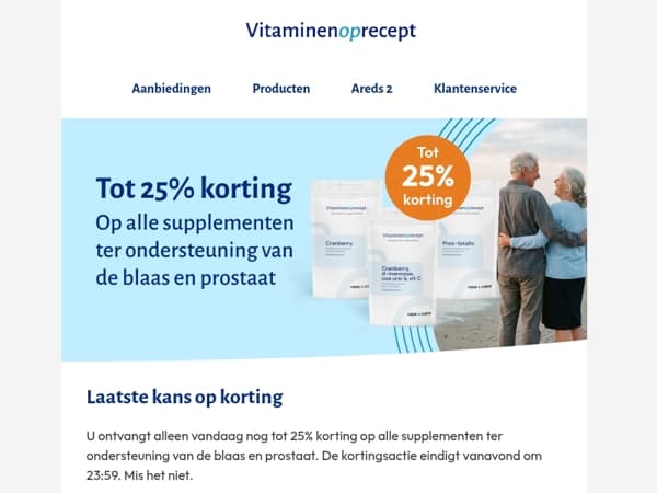 Laatste kans: tot 25% korting op alle supplementen voor blaas en prostaat