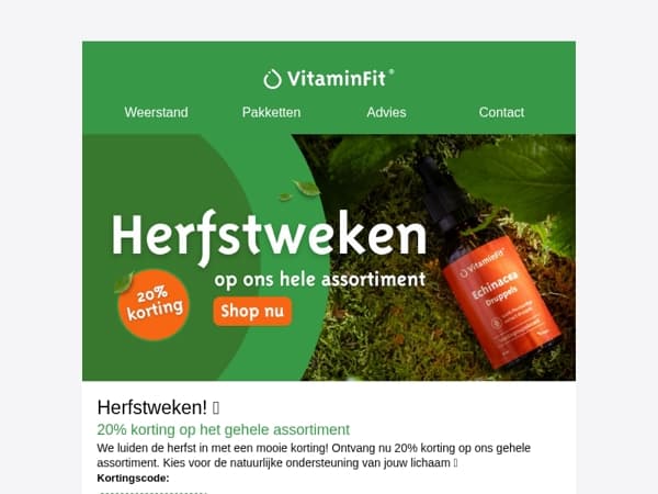 🌿 20% korting op het hele assortiment, mis het niet!