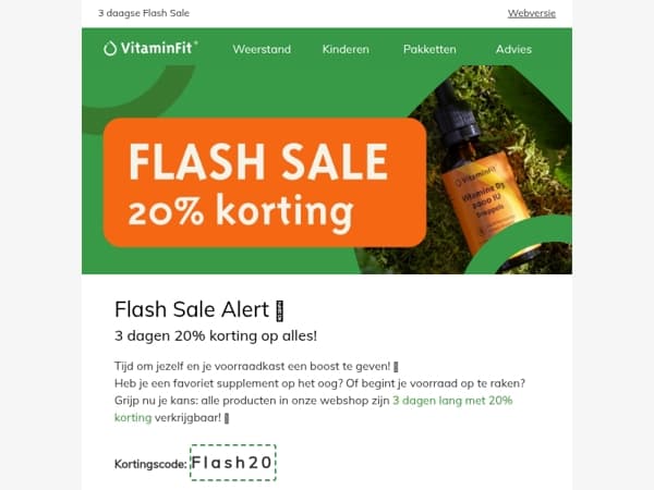 Flash Sale! 20% korting op alles