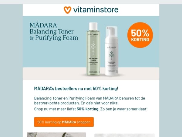 50% korting op MÁDARA Balancing Toner & Purifying Foam