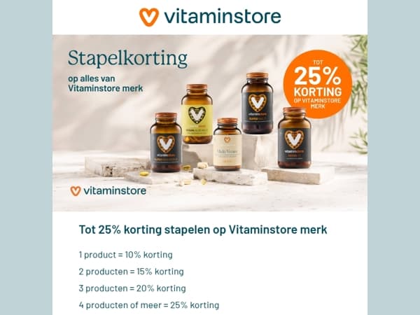Stapelkorting tot 25% op Vitaminstore merk