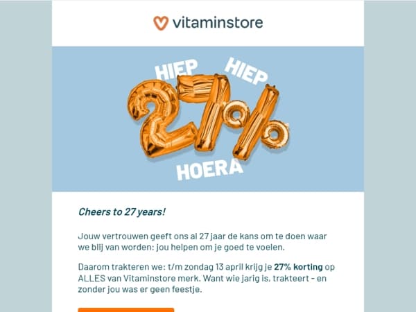 27% Verjaardagskorting 🎉🍰🎈🧡