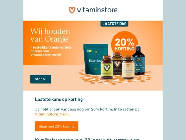 20% korting op Vitaminstore merk - Alleen vandaag nog!