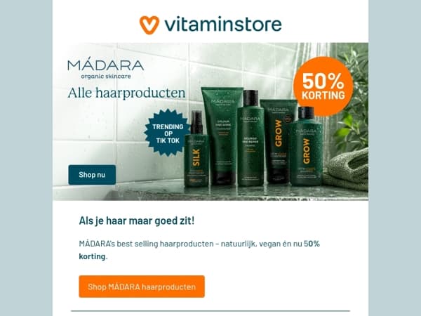 50% korting op ALLE haarproducten van MÁDARA
