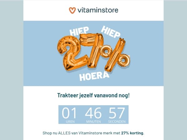 27% korting - nog maar een paar uur jarig⏳⏰