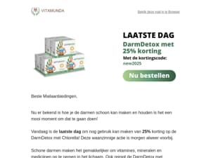 Laatste dag met 25% korting op de DarmDetox