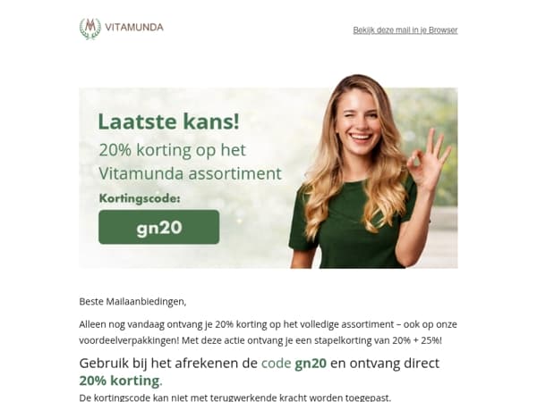 Laatste Dag - 20% korting op het volledige Vitamunda assortiment