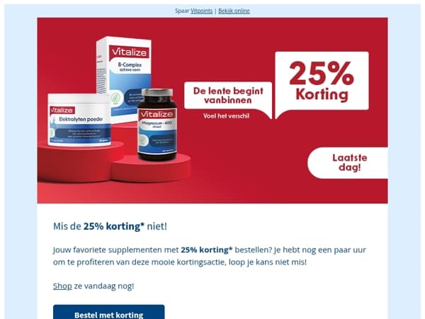 25% korting: Laatste uren korting ⏰