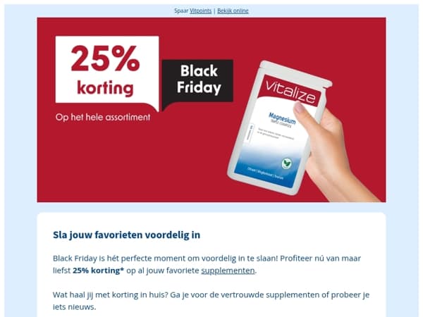 25% korting 🖤 Black Friday bij Vitalize