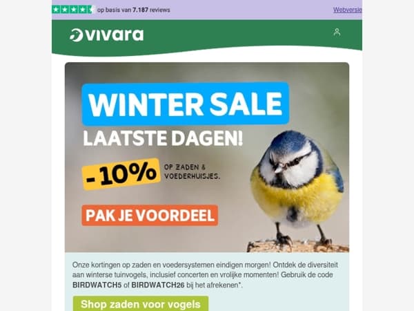 🔔Laatste dagen: 10% korting op vogelvoer