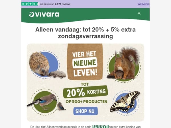 🎉Alleen vandaag: 20% + 5% korting op vogelvoer en meer