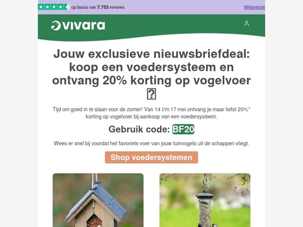 🐦 20% korting op vogelvoer bij aankoop van een voedersysteem