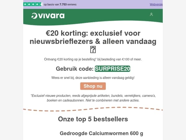 ⏰ Alleen vandaag: €20 korting op je bestelling