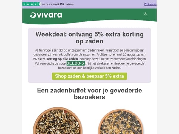🐦 EXTRA 5% korting op zaden