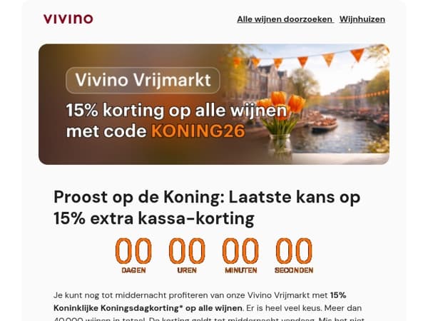 🦁🧡 Vivino Vrijmarkt: Laatste kans op 15% extra kassa-korting