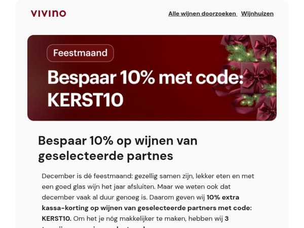 Feestmaand: 10% korting op wijnen van geselecteerde partners