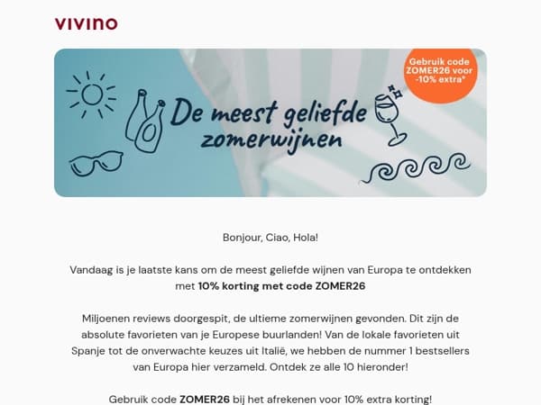 ⏱️ Laatste kans: bespaar 10% op de 10 favoriete zomerwijnen van Europa