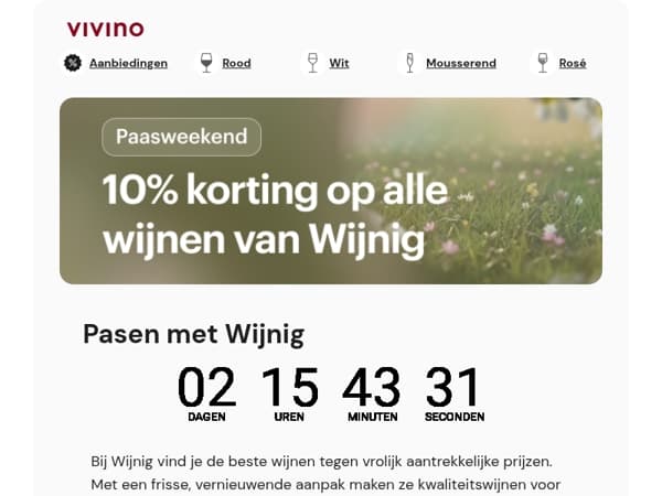 Paasweekend met Wijnig: 10% extra kassa-korting*
