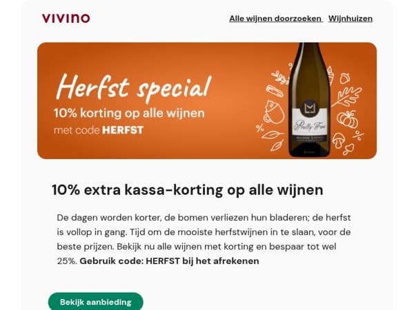 Herfst special: 10% extra kassa-korting op ALLE wijnen 