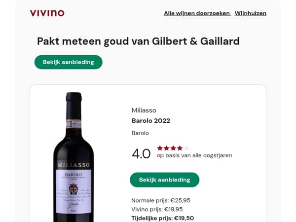 Bespaar 24%: Barolo met goud van Gilbert & Gaillard