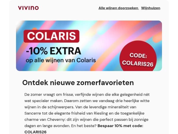 Alleen vandaag: Bespaar 10% op alle wijnen van Colaris