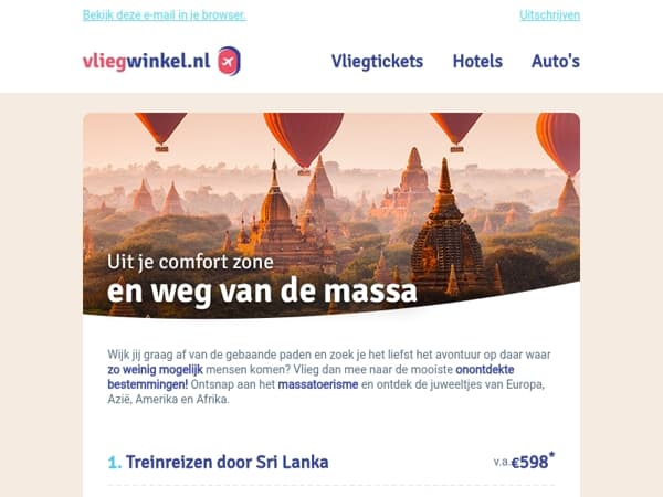 Hi Mailaanbiedingen, stap uit je comfort zone en onstnap aan de massa ✈