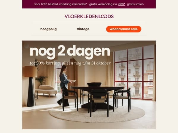 Nog 2 dagen: tot 50% op je nieuwe kleed