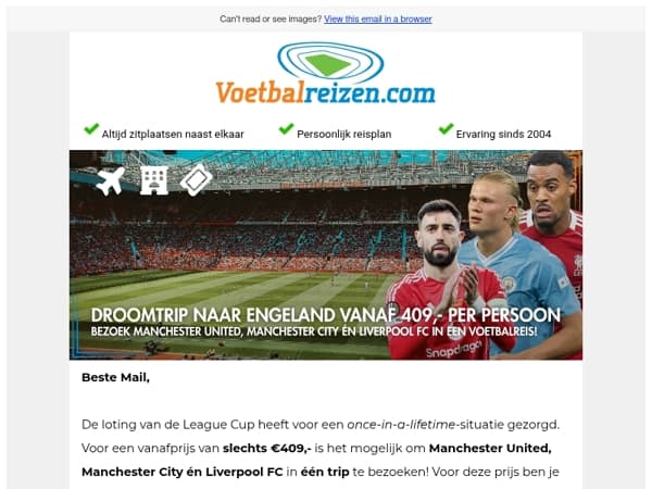 Unieke kans: Liverpool, City én United in één trip voor slechts €409!
