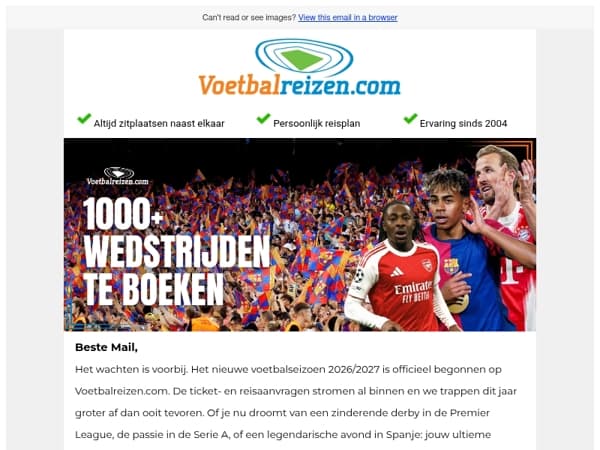 Seizoen 2026/2027 bijna van start: +1000 voetbalreizen nu online!