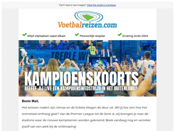 Mail Ben jij bij een kampioenswedstrijd in het buitenland?