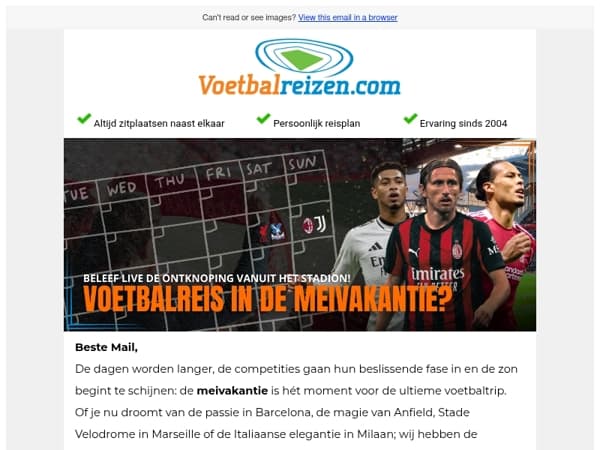 Barcelona, Liverpool of Milaan? Maak je meivakantie legendarisch ⚽