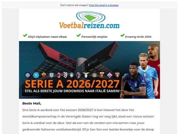 Serie A 2026/2027: Nu boekbaar! 🇮🇹