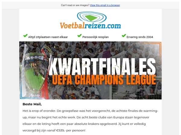 Bezoek volledig verzorgd de kwartfinales van Champions League vanaf €539,- p.p.!